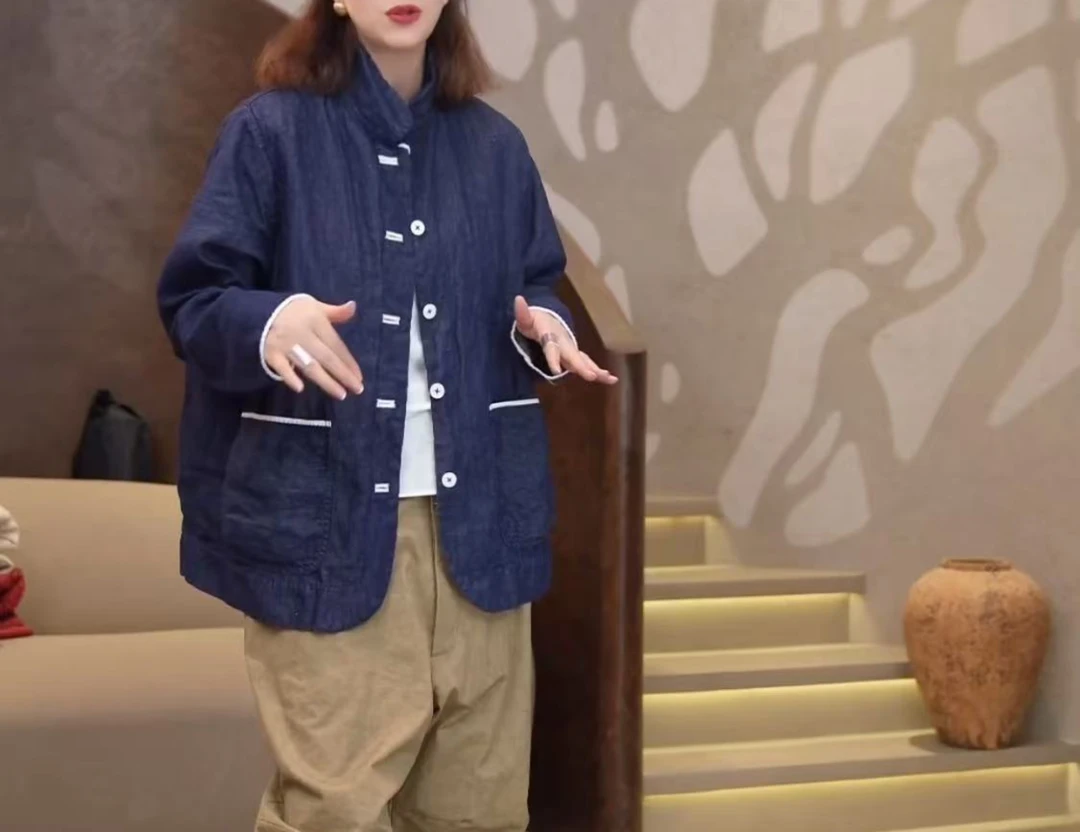 Li Wang/里望设计师款 蓝调 色织斜纹 手工蓝染仿牛仔外套上衣