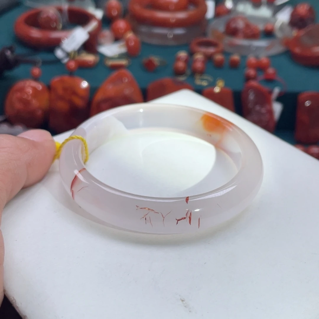 南红玛瑙未镶嵌白冰冰飘南红手镯55满满