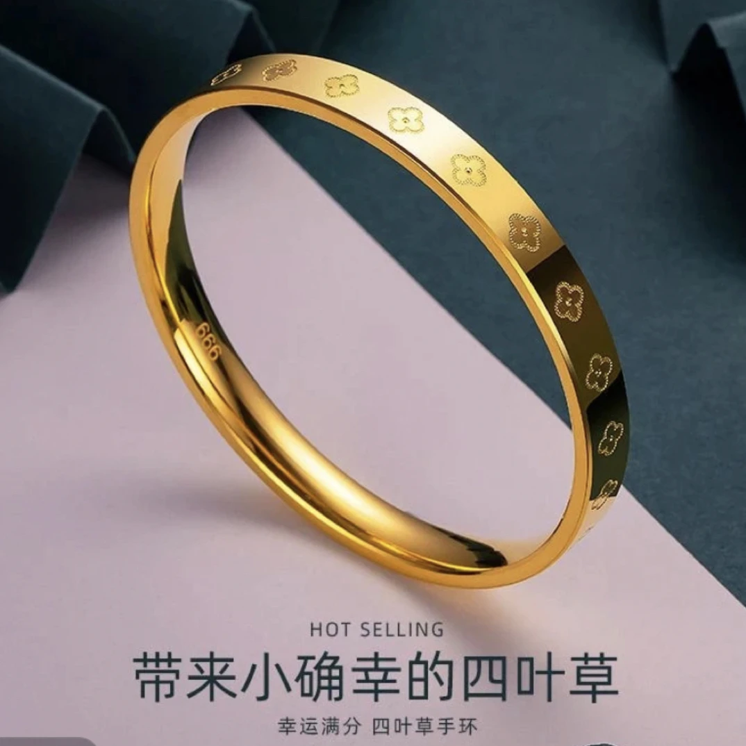 设计师款四叶花手镯幸运草手镯女轻奢百搭高级感镯子