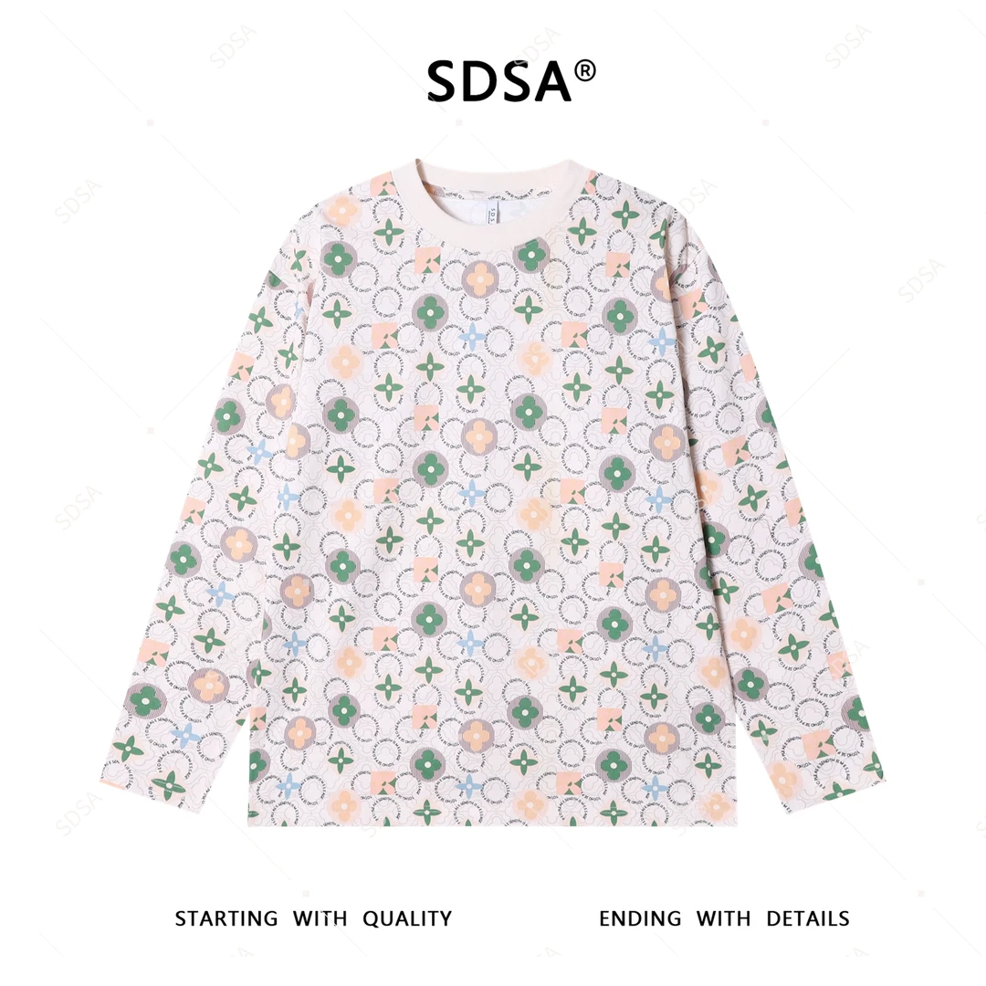 SDSA男士2025新款轻奢痞帅男装圆圈字母设计圆领长袖T恤百搭时尚