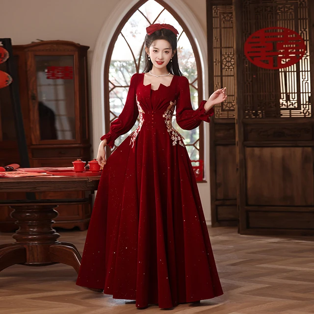 长袖大码敬酒服2025新款丝绒胖mm200斤修身遮肚结婚回门订婚服冬