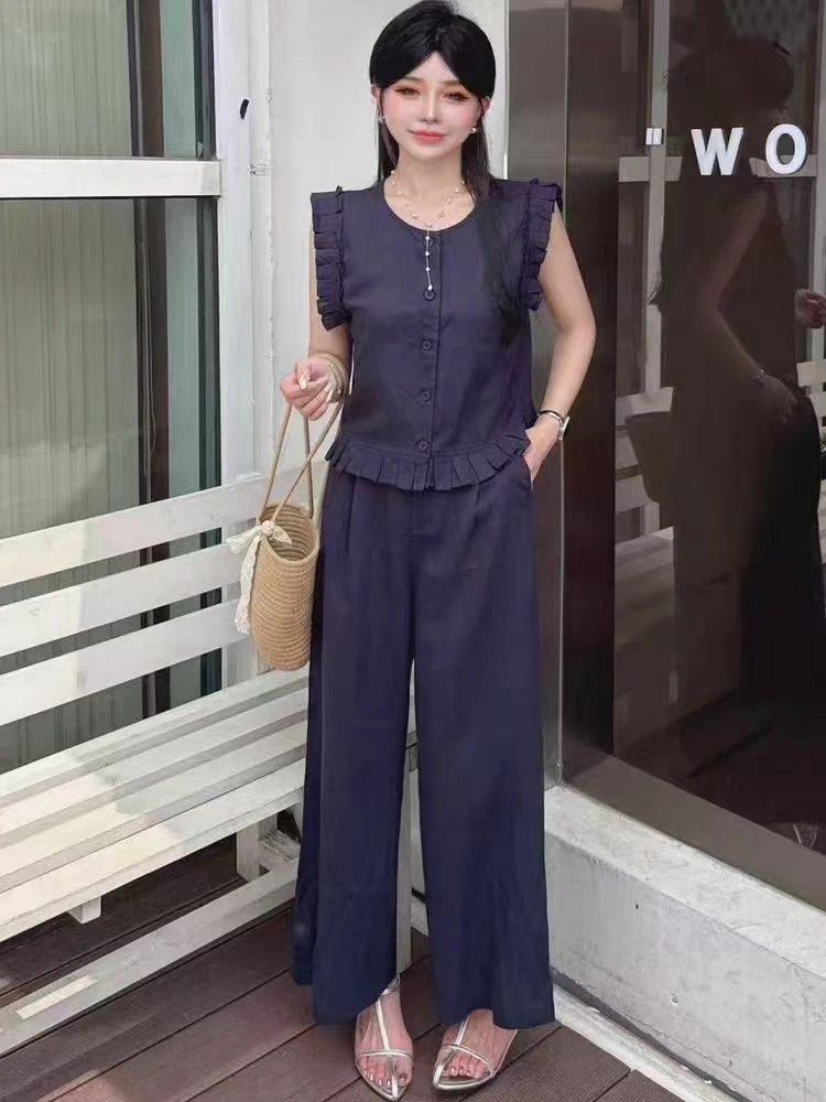 夏季少女风时尚套装休闲风上衣显瘦气质裤子INS风时尚套装