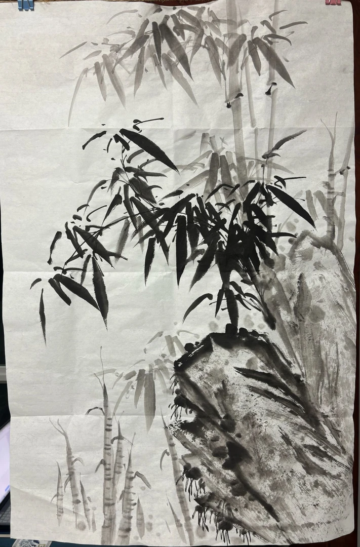 国画墨竹图竖幅茶室玄关挂画作品文玩探宝
