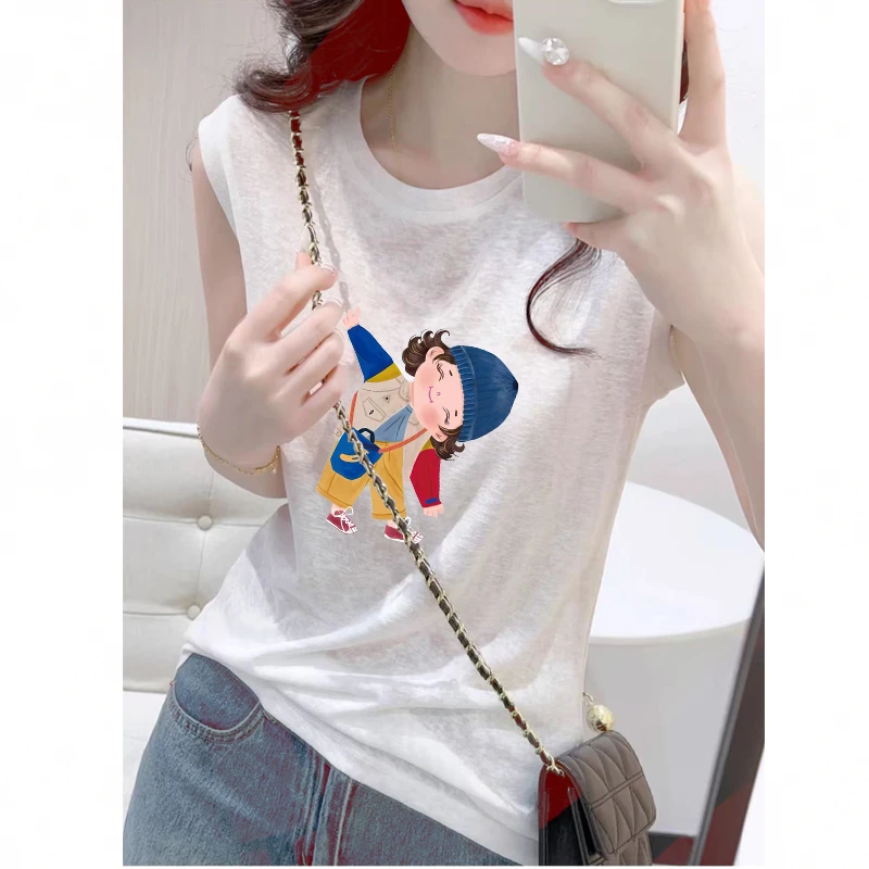 宽松简约设计感休闲百搭上衣潮夏季新款雪花棉圆领无袖吊带背心女