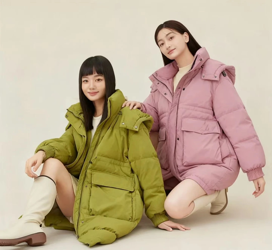 【钻绒包退】鸭绒羽绒服收腰中长款纽扣女时尚百搭显瘦保暖外套