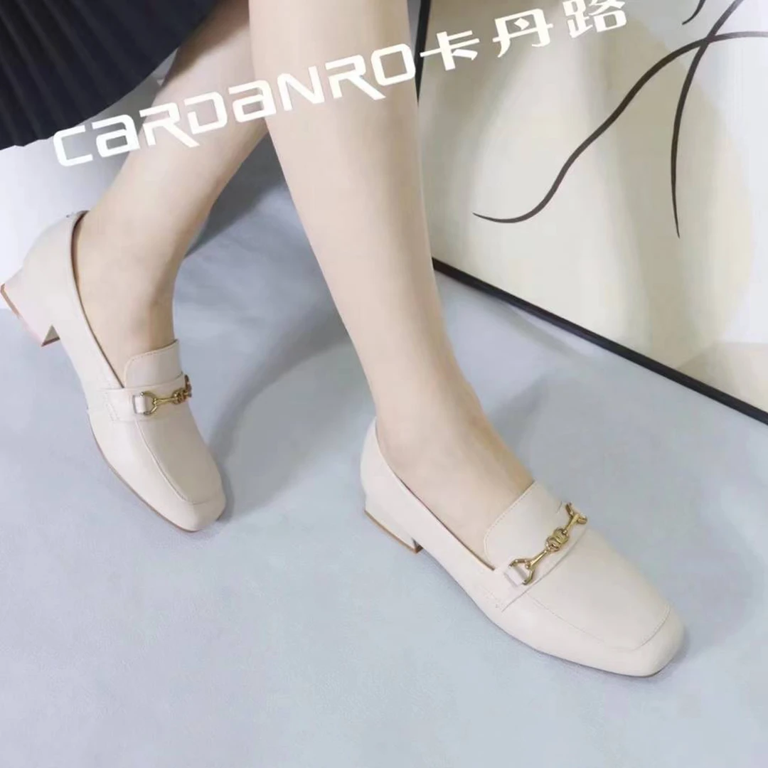 卡丹路【牛皮/3.5cm】单鞋饰扣乐福鞋透气秋季女鞋百搭圆头皮鞋