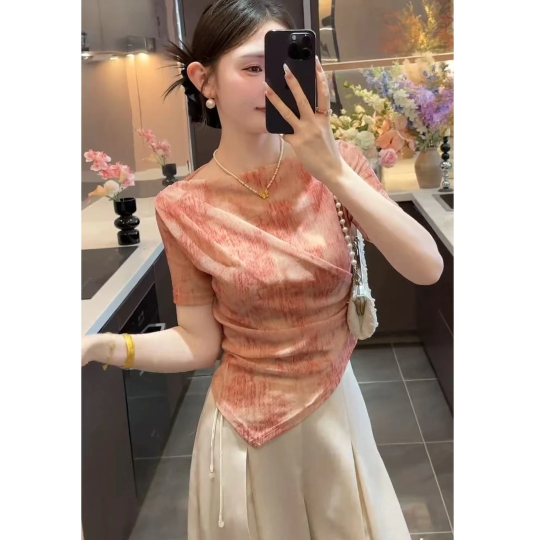 2025新款夏季新中式国风不规则上衣显瘦气质阔腿裤百搭两件套装女