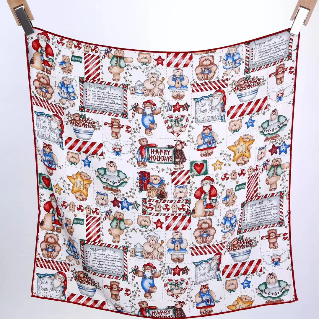 【小熊圣诞日~米白色】节日氛围感中方巾100%绵羊毛围巾女秋冬62cm