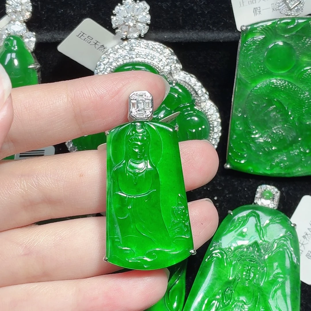 翡翠银S925镶嵌颈饰天然A货翡翠