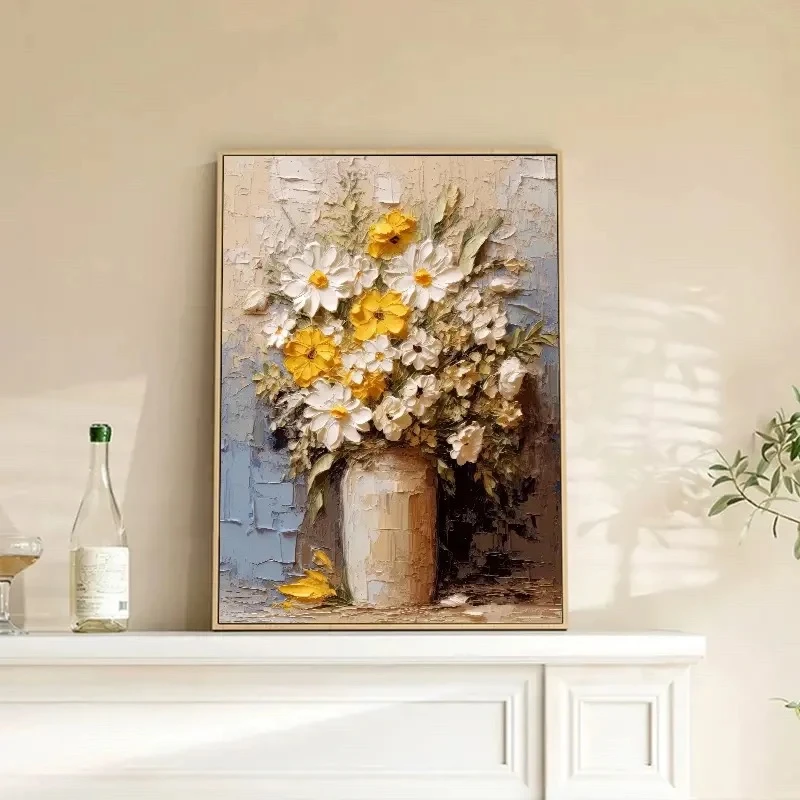 Y141高级感手绘添笔油画奶油风花卉抽象艺术沙发背景墙落地挂画