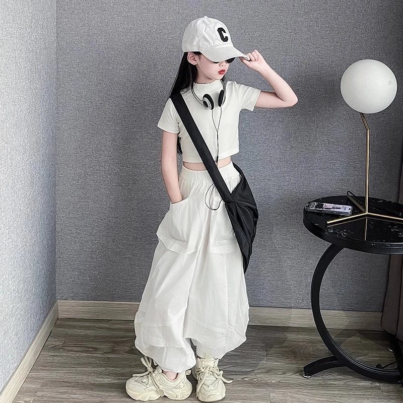 女童2025新款潮流长裤夏季中腰休闲风女短袖休闲裤套装洋气女大童