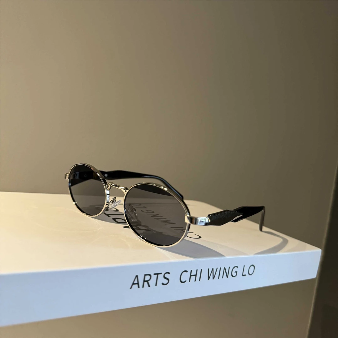 复古港风金属椭圆形墨镜女防晒高级感小框90年代凹造型太阳眼镜男