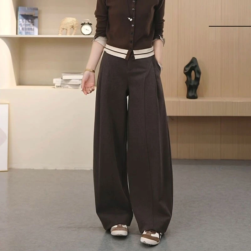 2025秋新款简约高级感显瘦休闲裤宽松遮肉拼接时髦小众裤子女