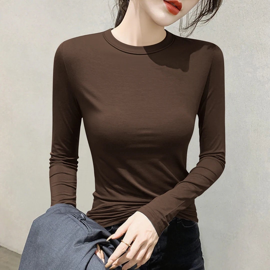 秋冬爆款修身显瘦莫代尔面膜上衣圆领薄款时尚打底衫女ins风T恤潮