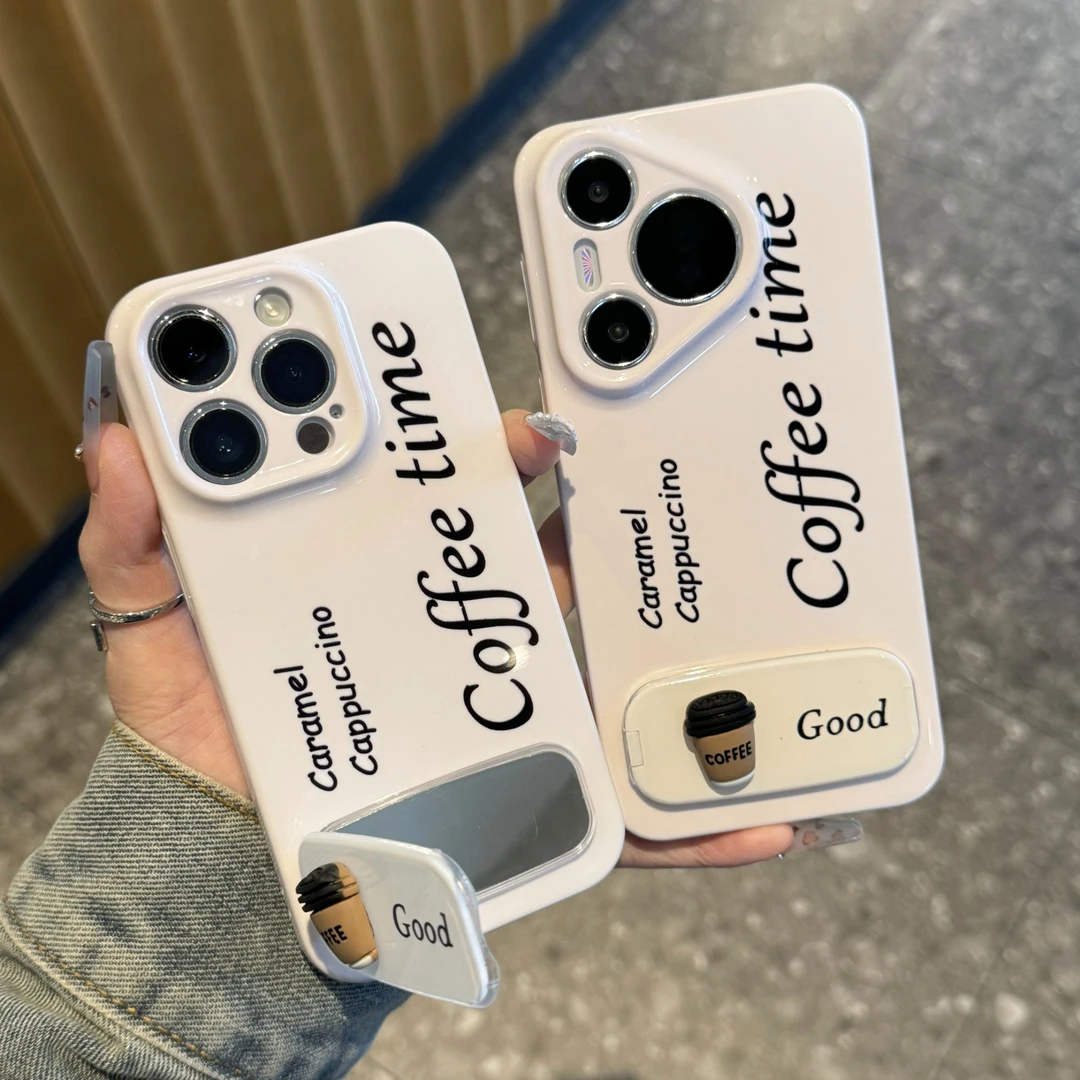 奥菲顿英文咖啡镜子支架适用苹果16菲林手机壳华为P70vivoppo小米