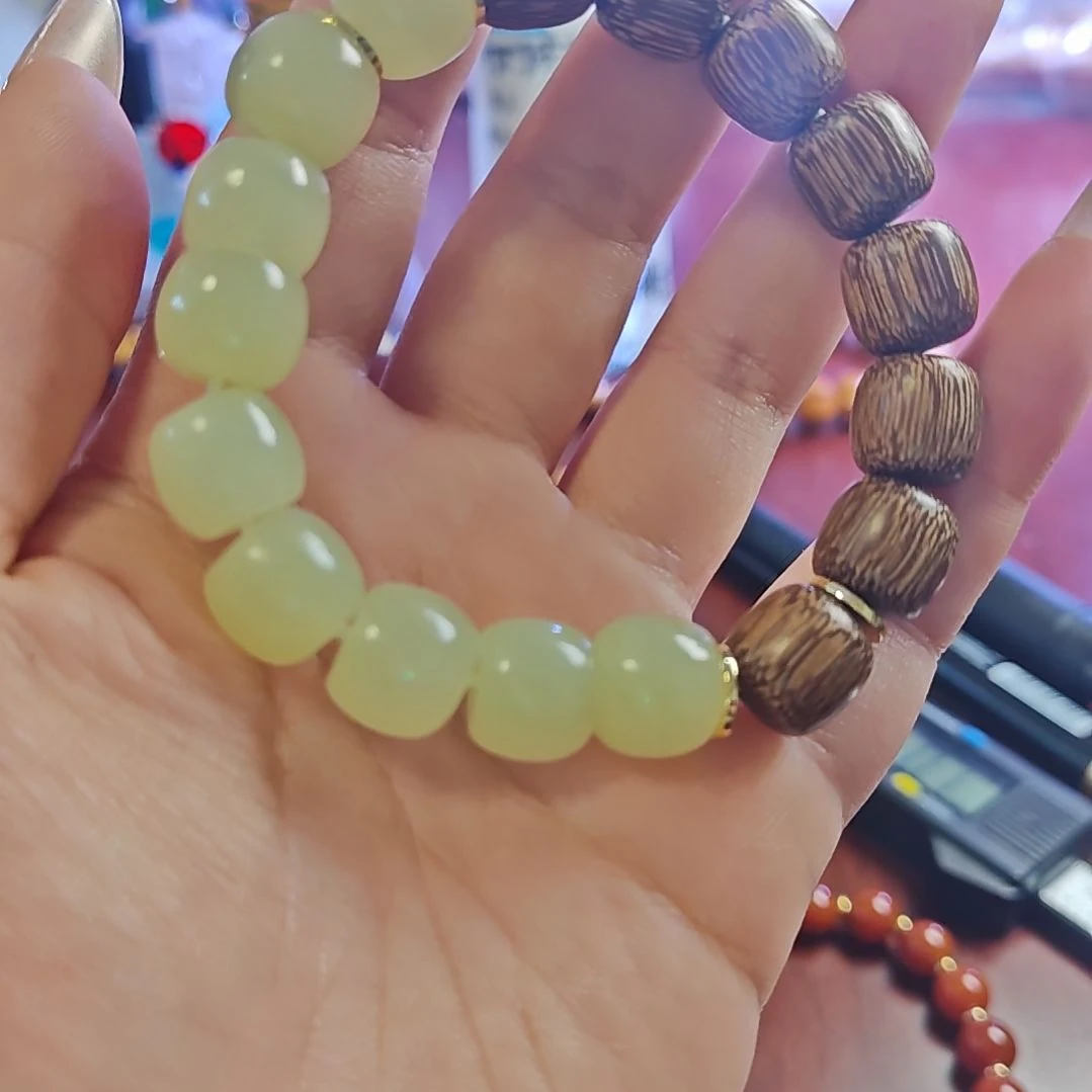 和田玉（青白玉）未镶嵌手链和田玉阴阳配手串