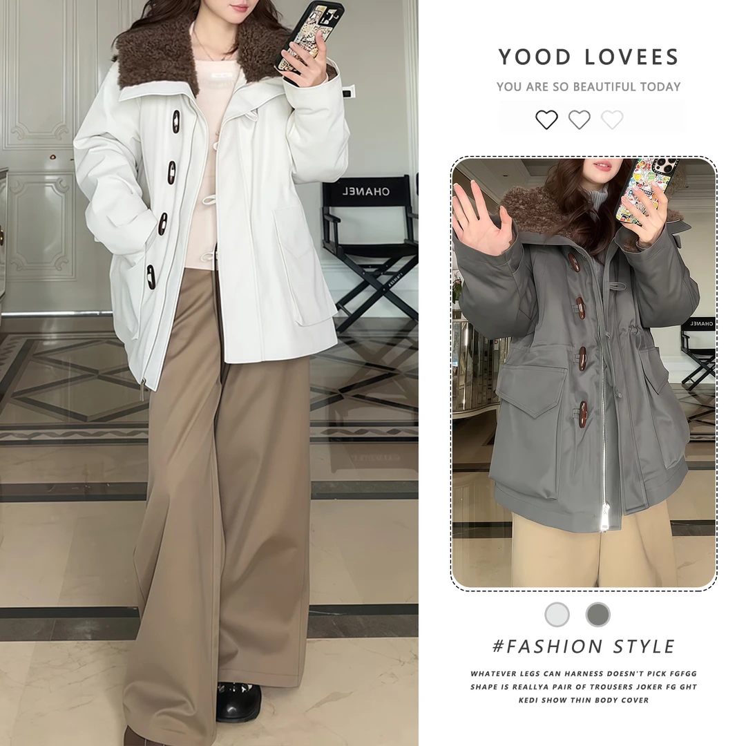 韩系慵懒风毛绒拼接工装外套女秋冬季2025新款休闲加厚加绒外套