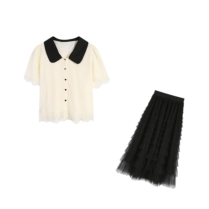 【五季家】杏色上衣+黑色半裙两件套ZL104781+ZL32787