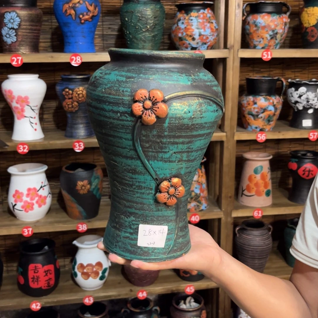 红陶浮雕花盆炸炸炸