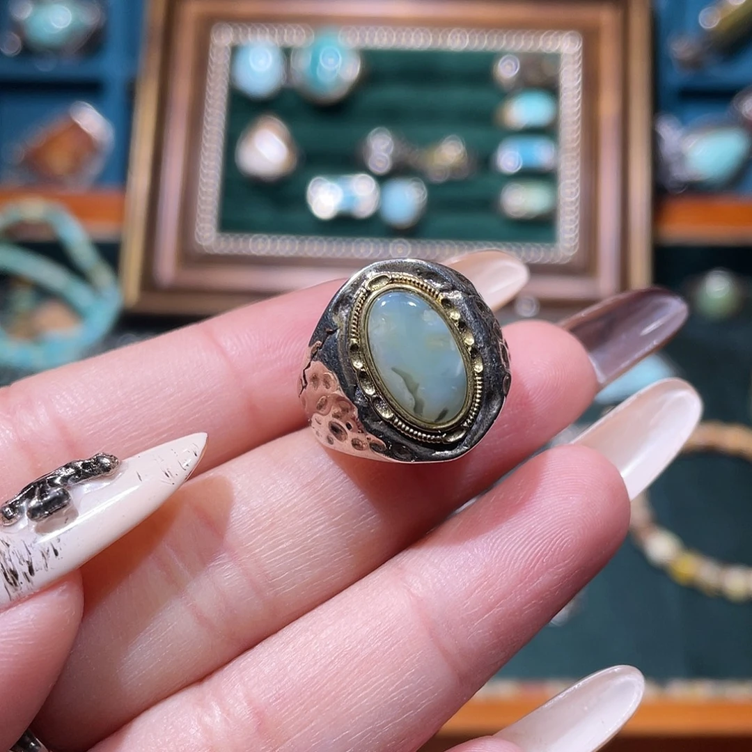 骑***）琥珀银S925镶嵌戒指戒指