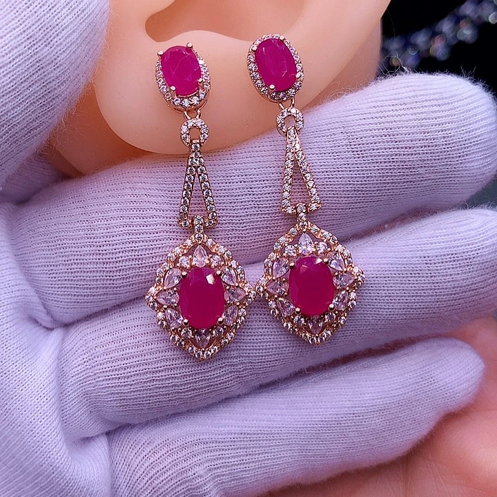 红宝石银S925镶嵌耳饰