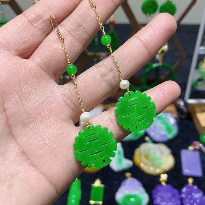 翡翠耳饰银S925镶嵌耳饰