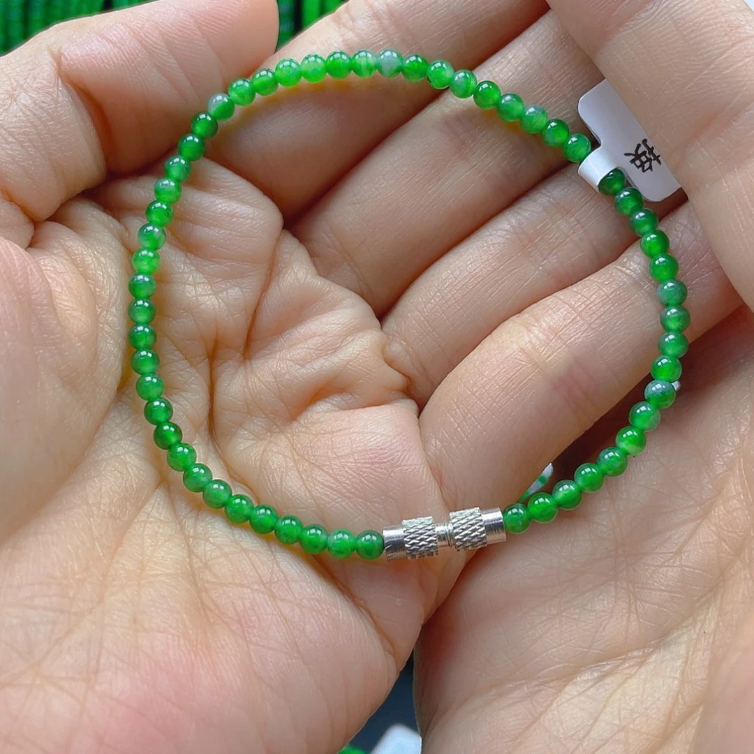 翡翠颈饰未镶嵌天然A货翡翠卡3飘绿花