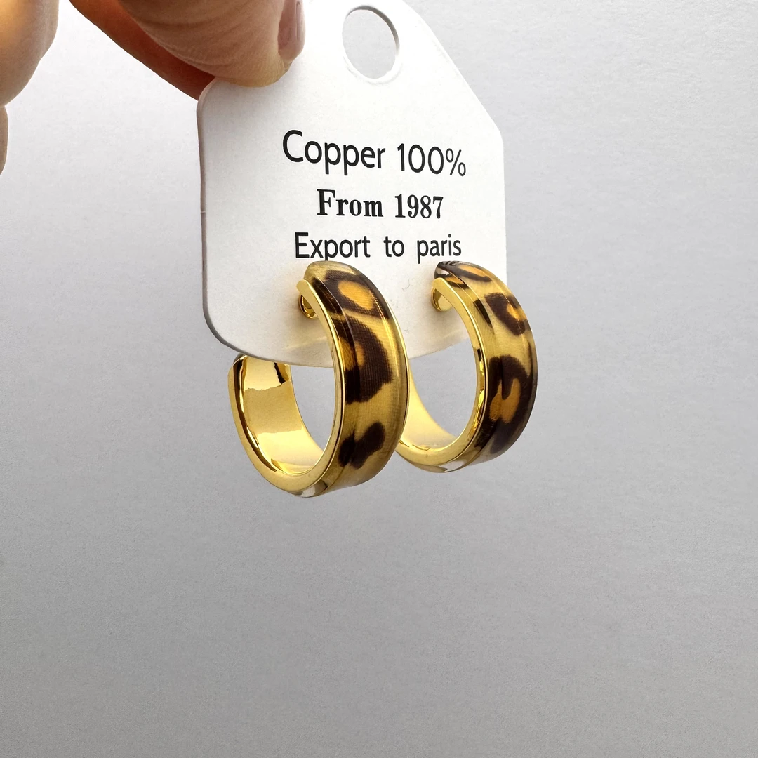 黄铜树脂耳饰 豹纹气质耳环C圈耳环时尚复古耳钉个性港风小众耳饰