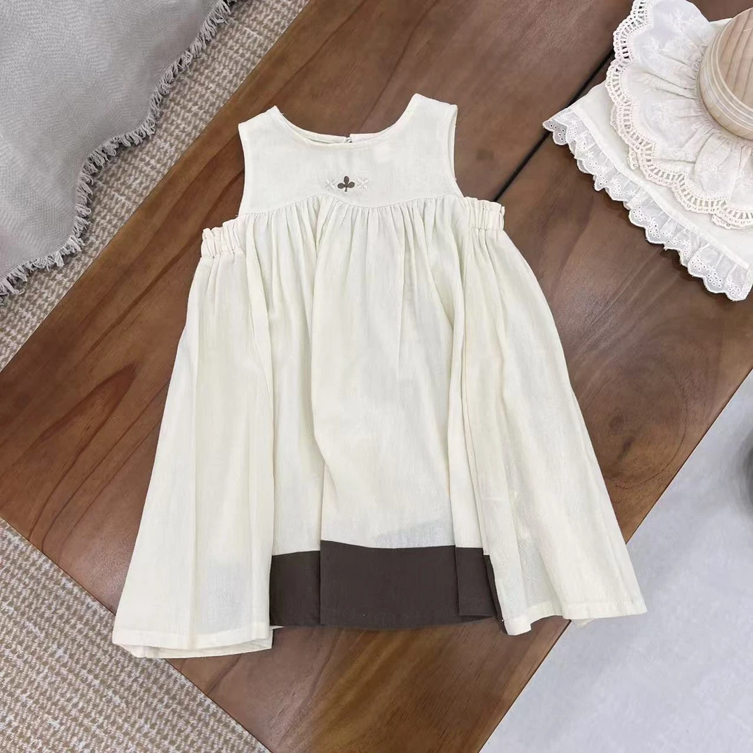 〖姐姐家〗2025夏款儿童萌娃穿搭韩系绣花撞色连衣裙sy3192