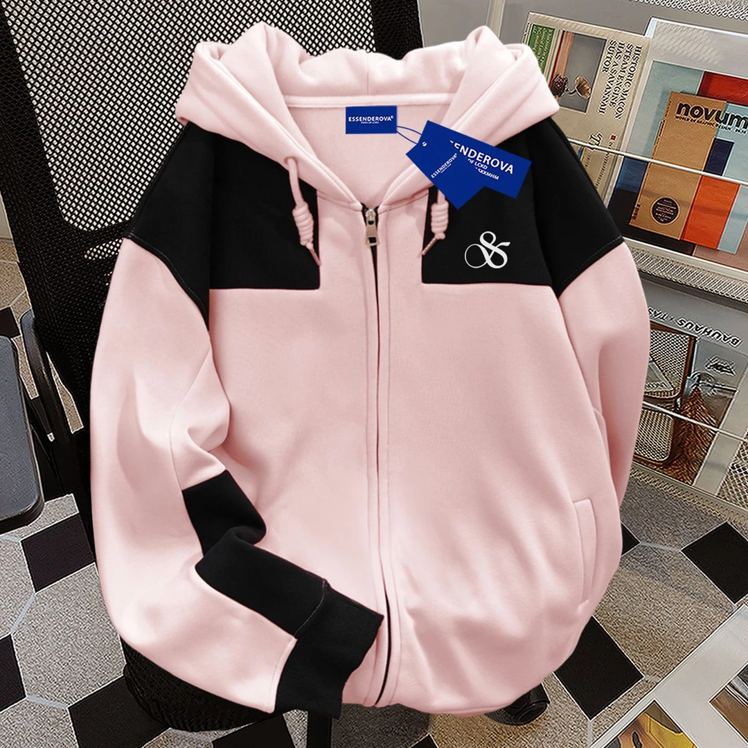 韩版个性连帽拼接卫衣男女简约美式秋冬加绒宽松情侣拉链开衫外套