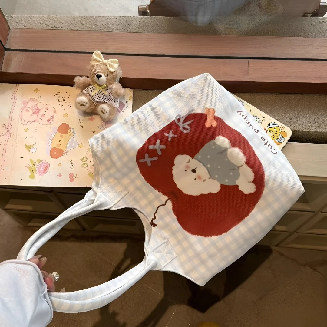 苹果小狗帆布大容量单肩托特包韩系慵懒风通勤百搭上班杂物手提JY