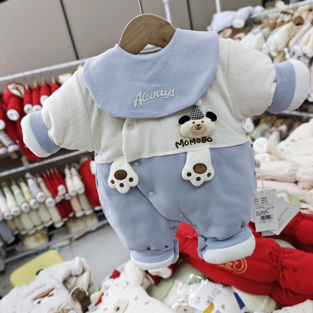 新生儿连体衣纯棉冬季加厚抱抱外出服婴儿哈衣宝宝0-3个月宝宝熊