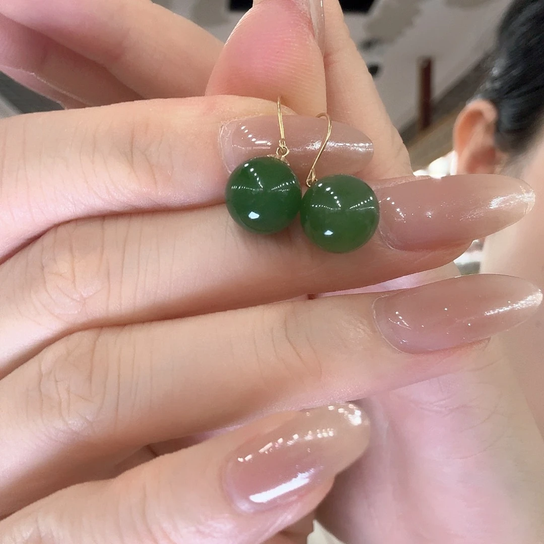 和田玉18K金镶嵌耳饰