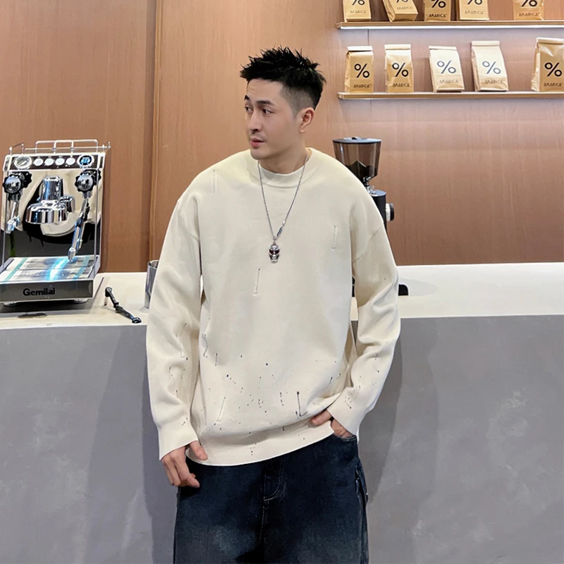 到位男装秋冬时尚经典极简百搭泼墨设计套头毛衣SF007