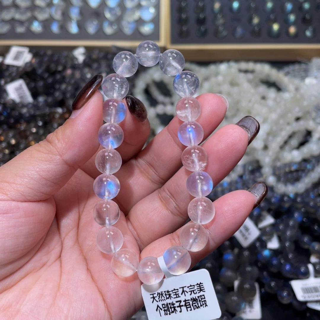月光石手链未镶嵌奶***叽蓝月光手链9.5mm