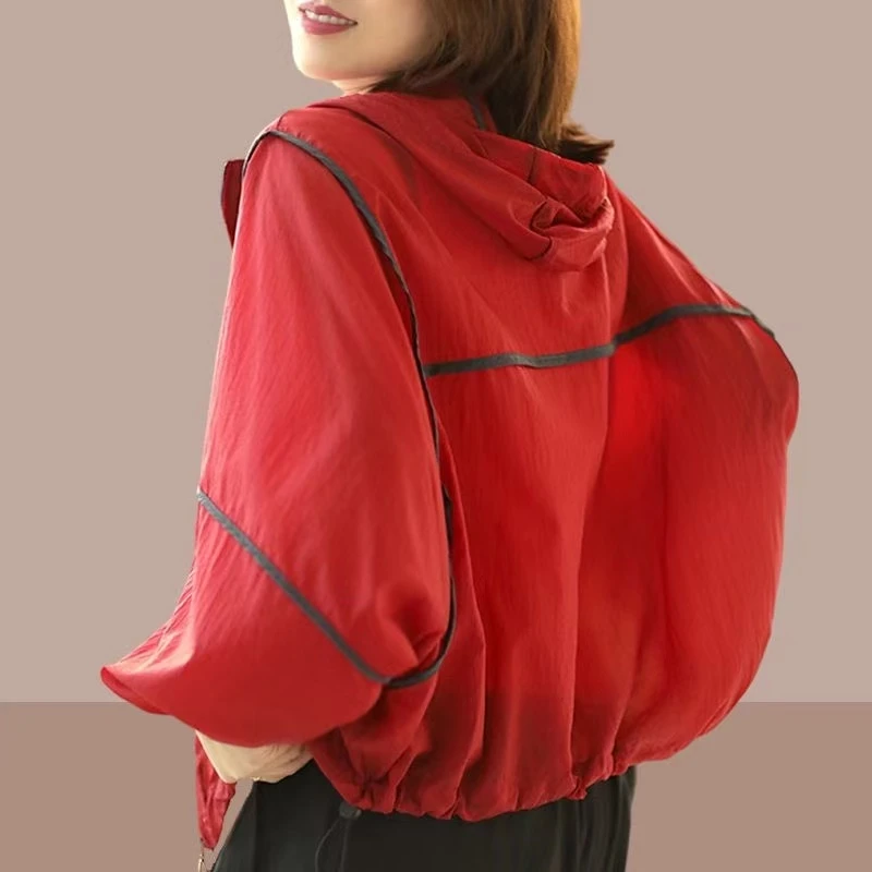 D45冰丝防晒衣女夏装显瘦户外遮阳连帽开衫外套