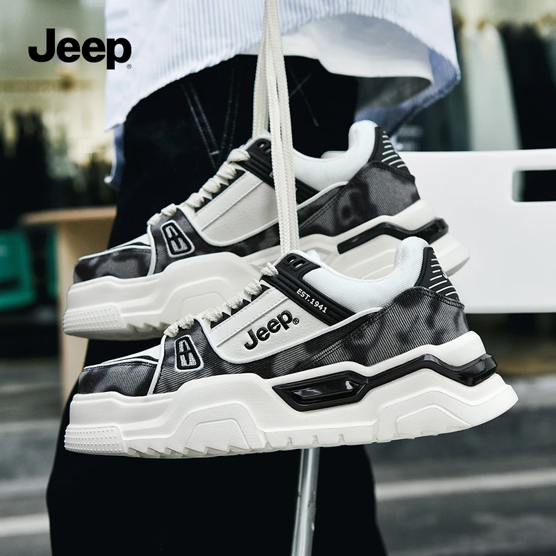 JEEP/吉普男生耐磨鞋子秋冬款保暖板鞋防滑增高男鞋厚底鞋高帮鞋