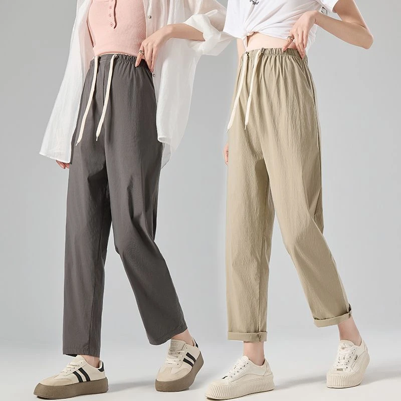 孕妇裤子夏季外穿薄款2025新款无托腹抽绳直筒裤小个子休闲裤