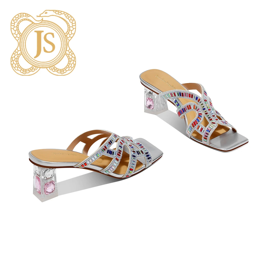 已开价，8642L65F1时尚炫彩水钻镂空舒适方头水晶方跟气质拖鞋女