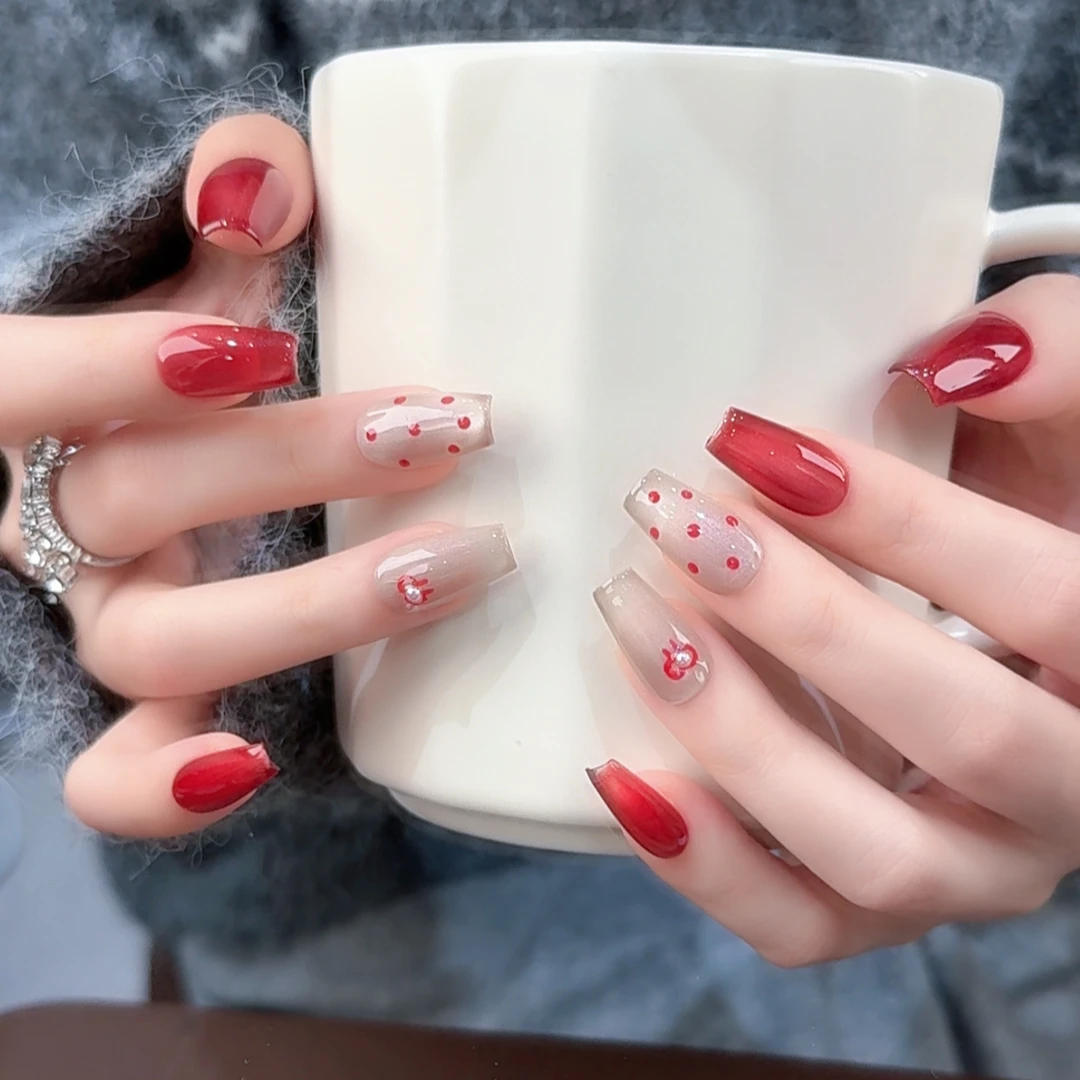 【红宝石玻璃珠】纯手工穿戴甲猫眼 高级气质显白 秋冬爆款