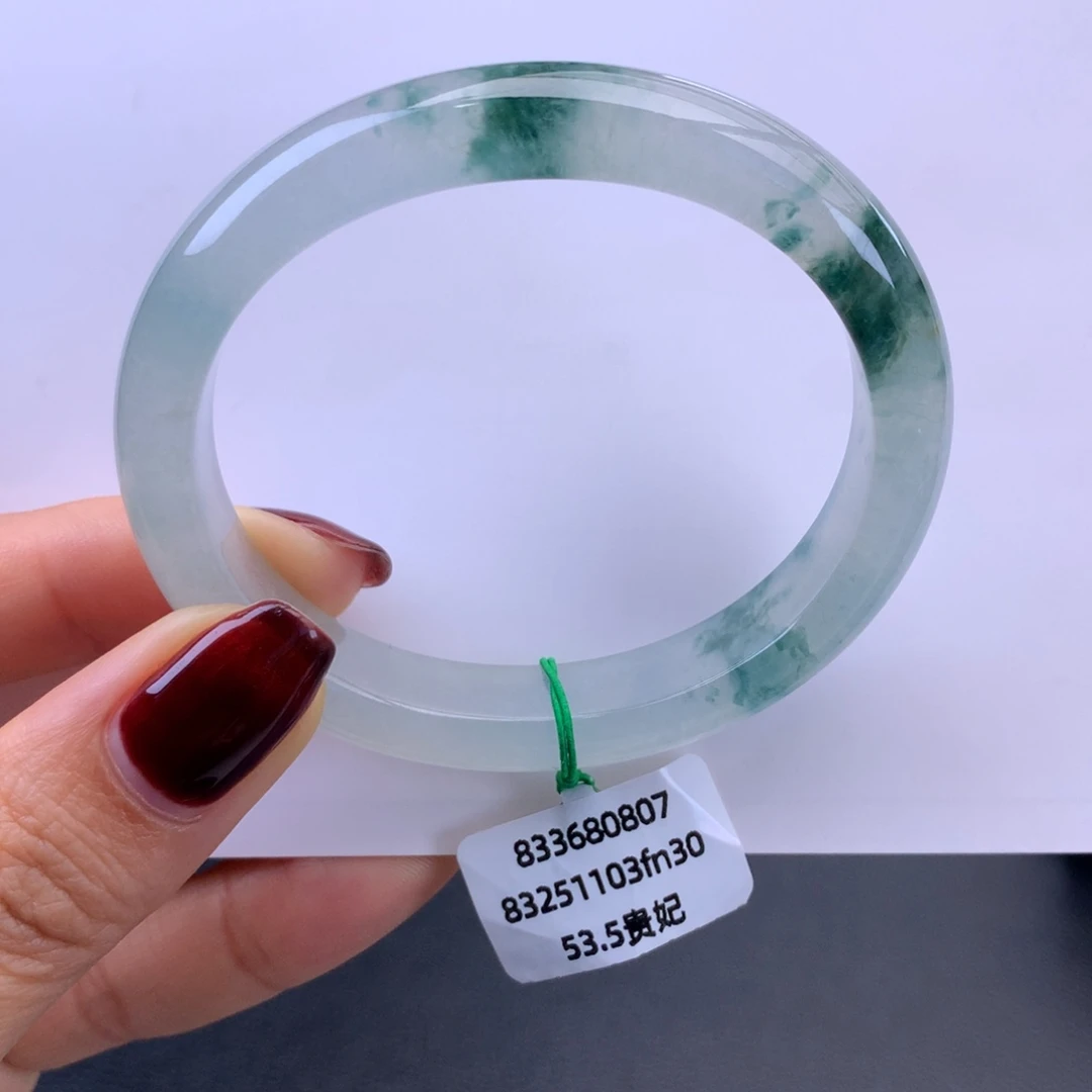 翡翠未镶嵌手镯冰飘花贵妃手镯