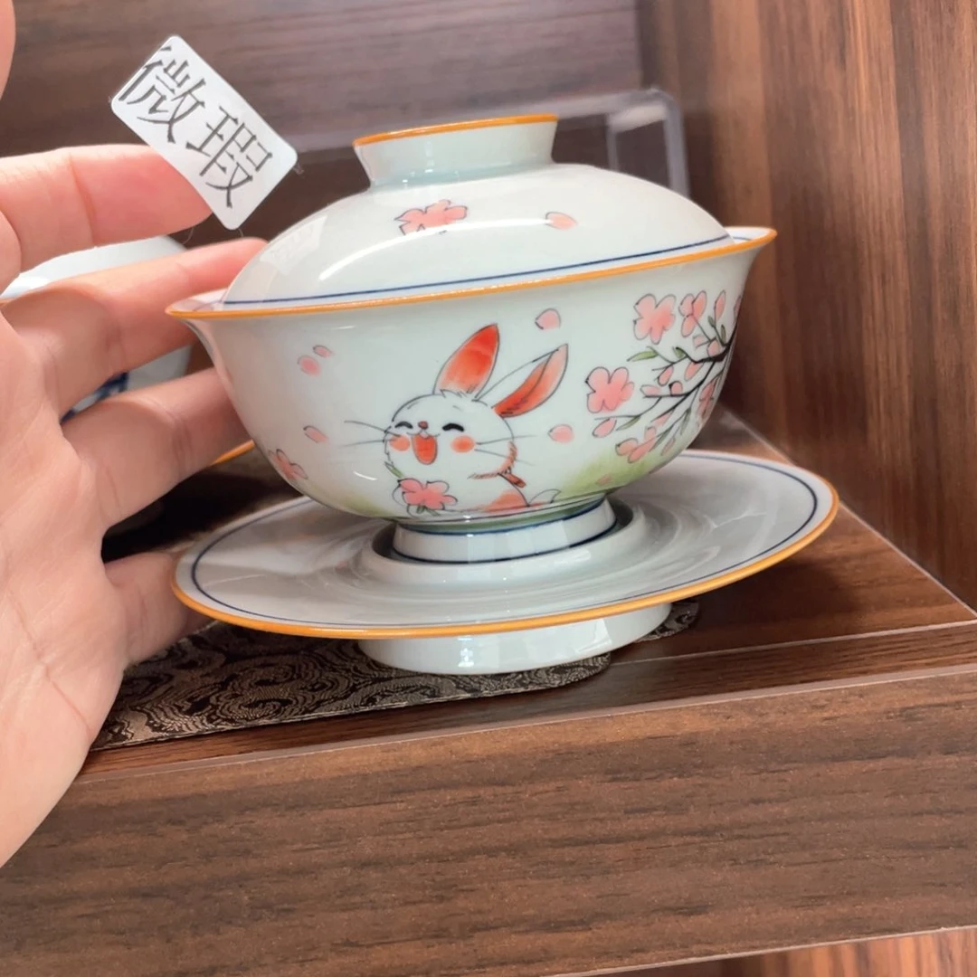 釉下手绘茶具微瑕