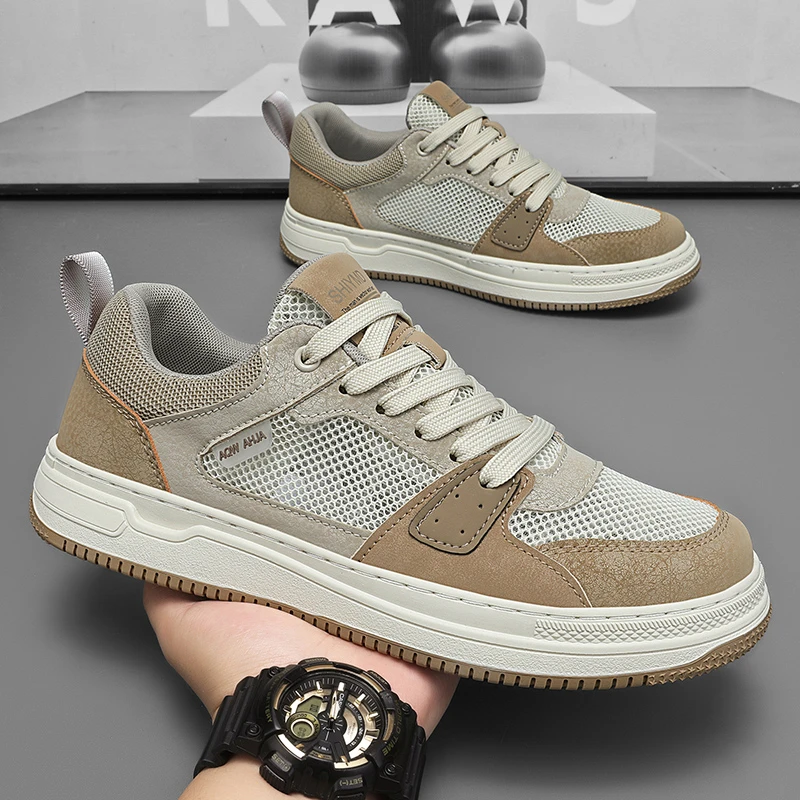 男鞋夏季2025新款复古透气防臭薄款网面鞋男士运动板鞋潮流时尚