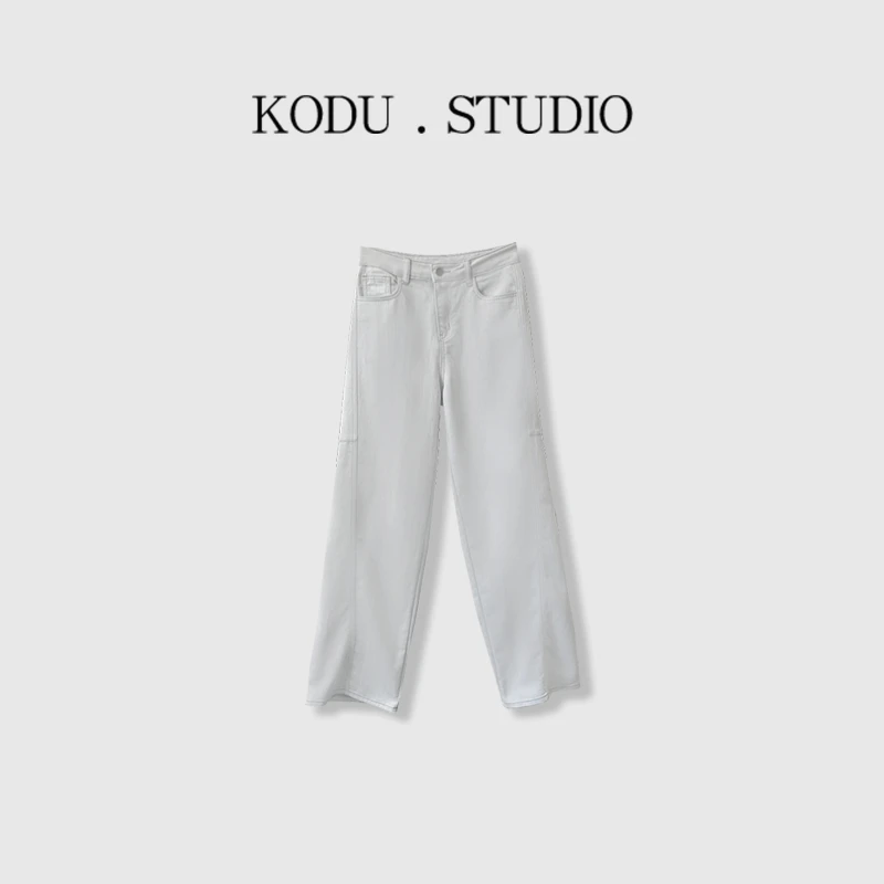 I【刻度KODU】LY-5209春季新款高腰复古灰白色弧形镰刀裤阔腿裤