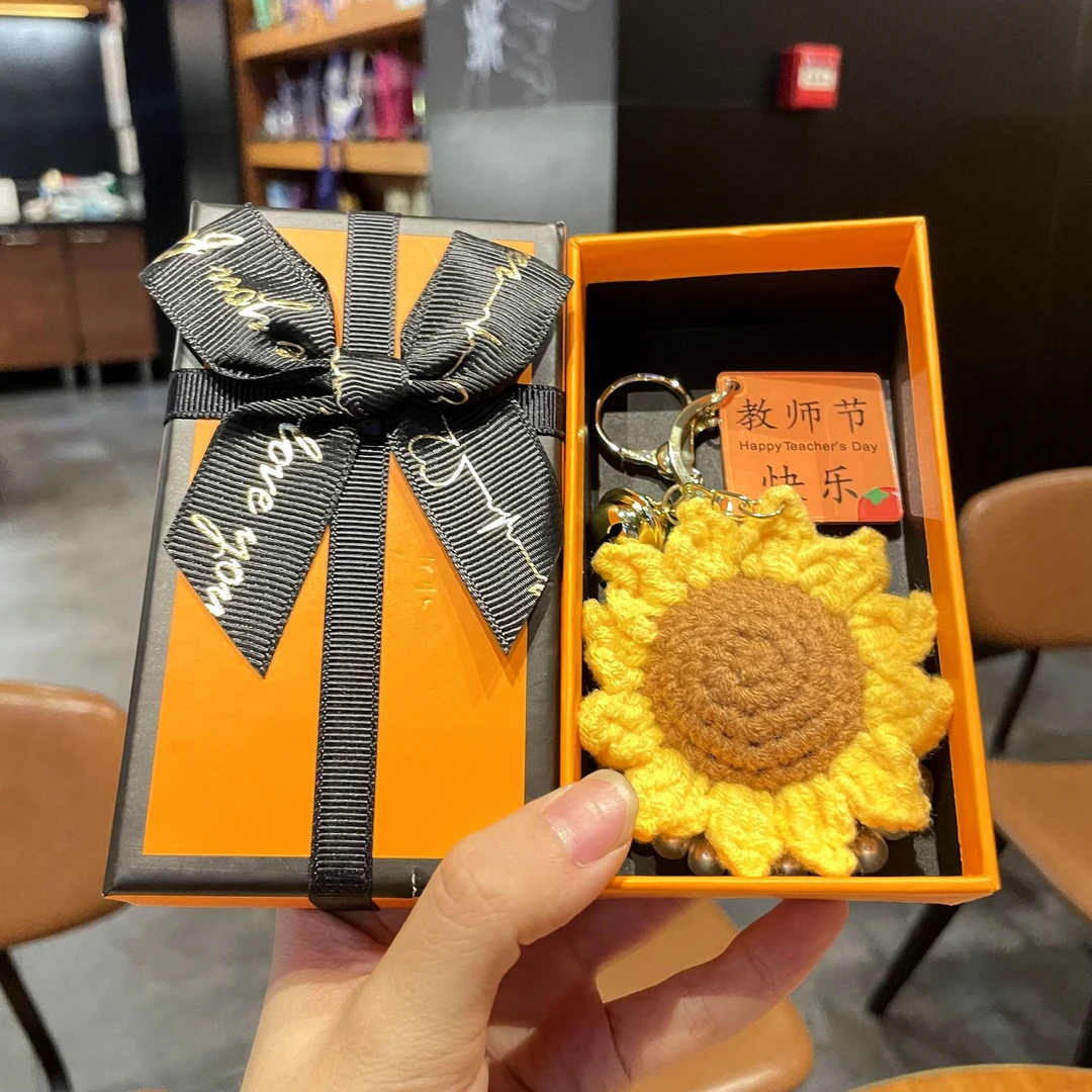 教师节手工花钥匙扣毛线钩织成品教师节快乐钥匙扣环圈教师节礼物