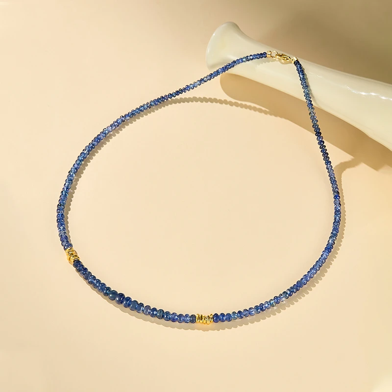ECI【原创设计·夕蓝】足金蓝宝石项链18k金蓝宝石串珠轻奢珠宝黄金