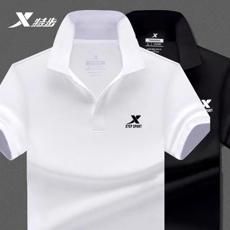 特步polo衫男短袖夏季新款翻领透气速干t恤宽松休闲工作服凉感T恤