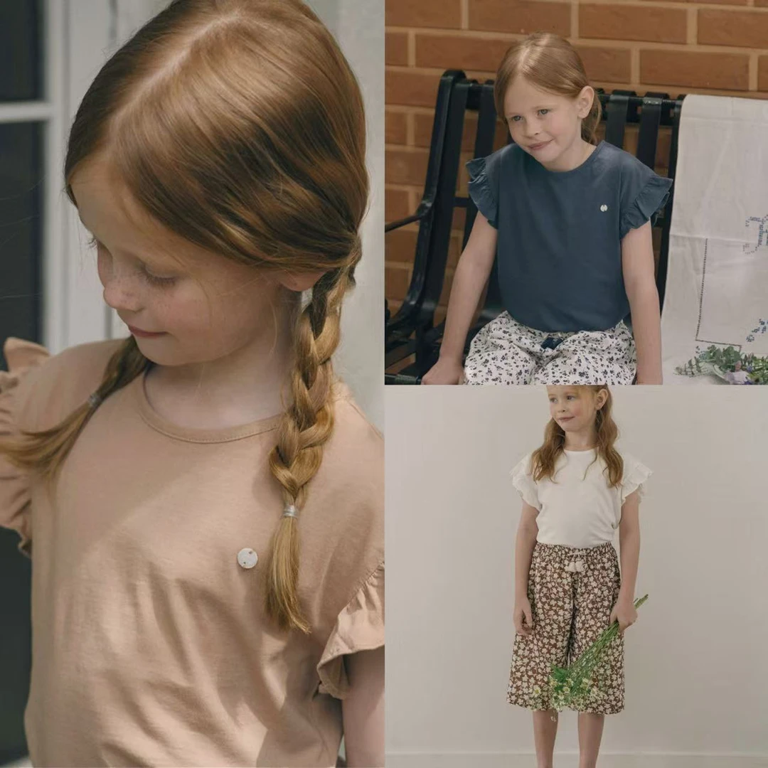 出口韩单  susu25夏女童宝宝洋气百搭纯色飞飞袖T恤（3色）