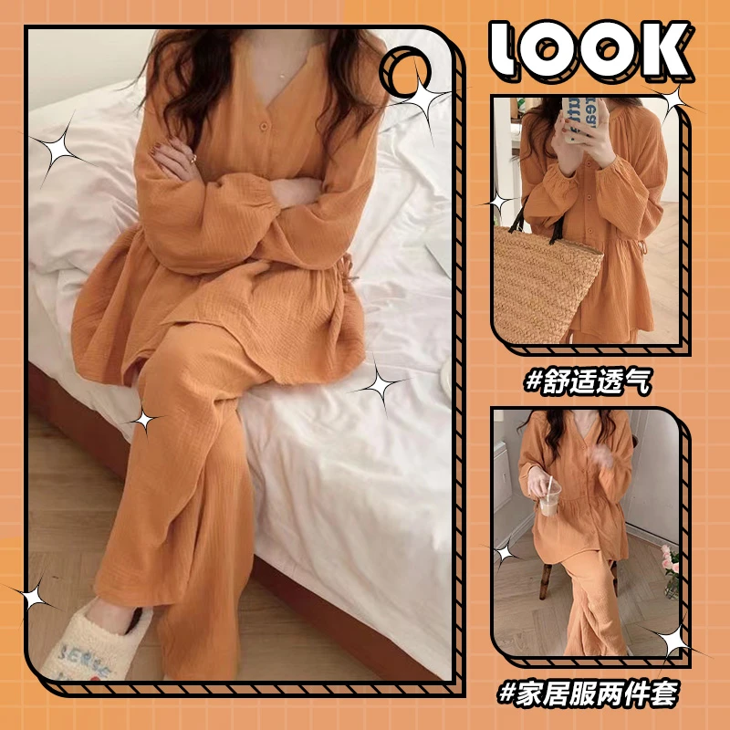 春秋季新款睡衣女长袖薄款网红ins可外穿学生休闲宽松家居服套装
