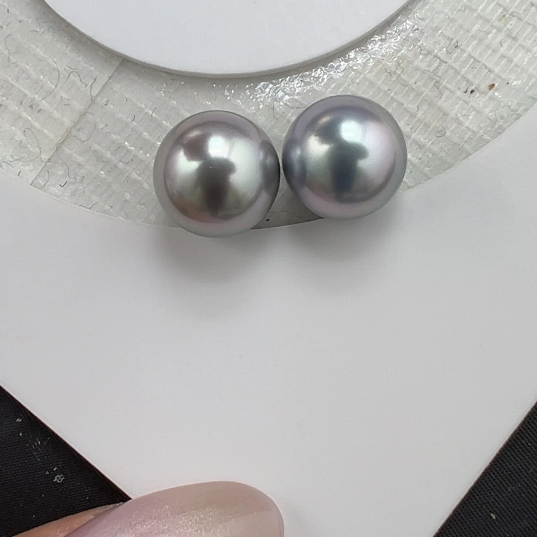 10.1mm铂金灰对珠未镶嵌海水珍珠